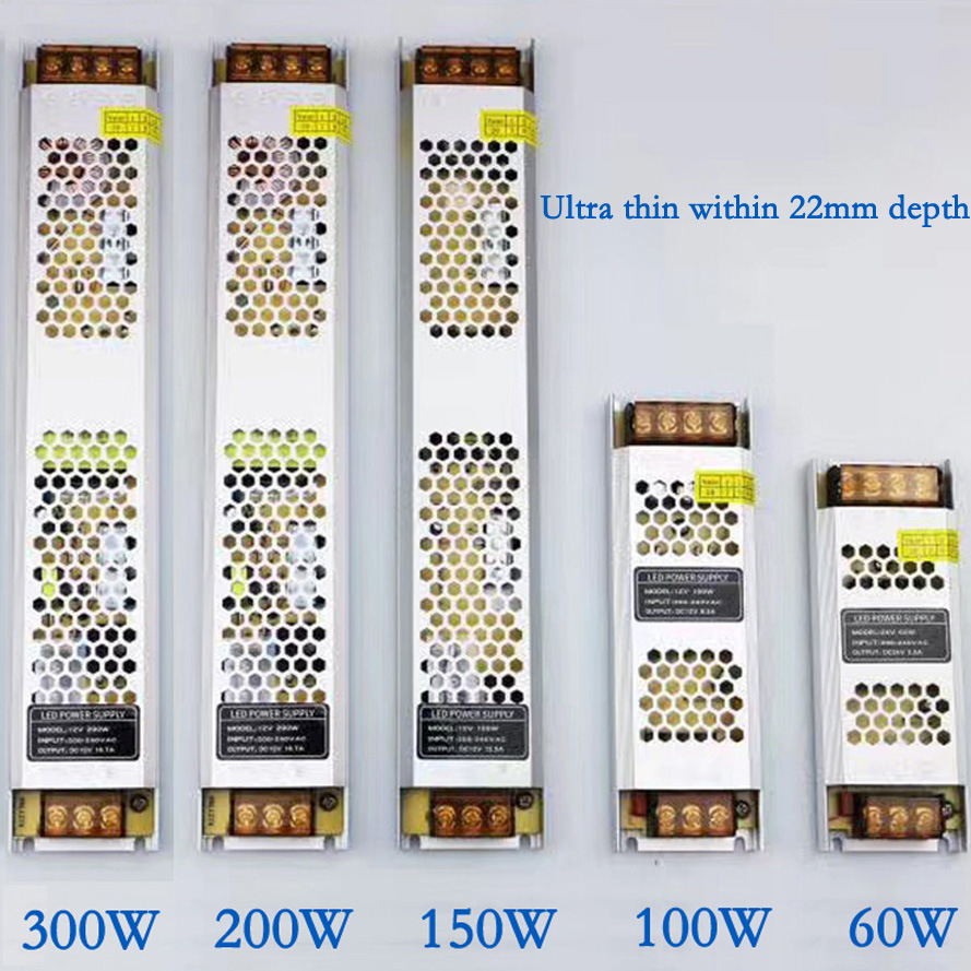 IP33 60W Narrow/Ultra Thin 22MM Depth DC12V AC to DC LED Transformer/LED Driver for Tension Fabric Sign